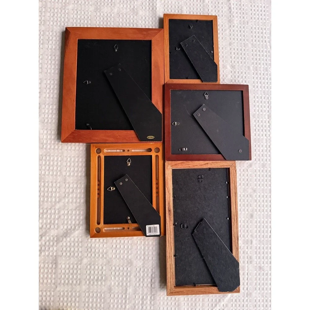 Lot of 5 Wooden Photo Frames - Rustic and Classic Style (Various Sizes)